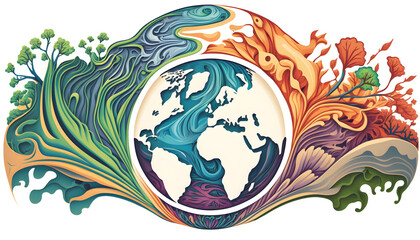 planet earth illustration. Symbol of life, nature, fund, ecology, international events. Hand drawn on background, isolated clip art element for design.