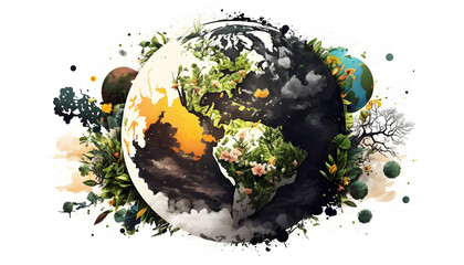 planet earth illustration. Symbol of life, nature, fund, ecology, international events. Hand drawn on background, isolated clip art element for design.