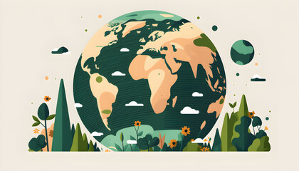 planet earth illustration. Symbol of life, nature, fund, ecology, international events. Hand drawn on background, isolated clip art element for design.