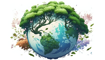 planet earth illustration. Symbol of life, nature, fund, ecology, international events. Hand drawn on background, isolated clip art element for design.