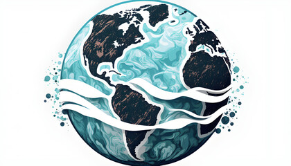 planet earth illustration. Symbol of life, nature, fund, ecology, international events. Hand drawn on background, isolated clip art element for design.