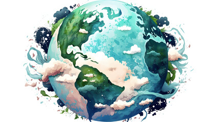 planet earth illustration. Symbol of life, nature, fund, ecology, international events. Hand drawn on background, isolated clip art element for design.