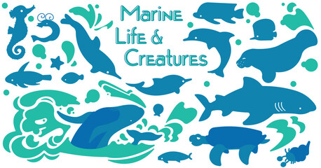 Marine Life and Creatures: Sea life, fish, mammals, and other Oceanic Species Graphics and Illustration