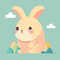 Cute rabbit vector illustration of cartoon march hare, kawaii style. Card design