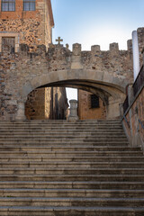 View of the main square buildings of this roman village namely the Old Town Area in C&aacute;ceres, Spain.