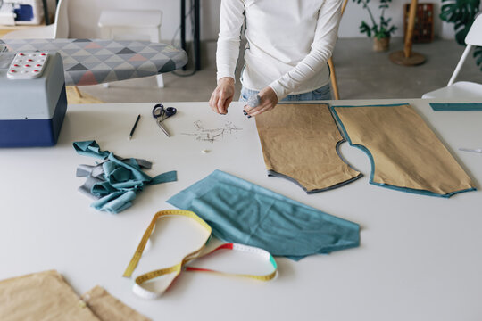 Seamstress workplace. Pattern. Fashion industry. Fabric. Business