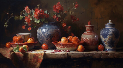 Still Life Oil Painting Generative AI