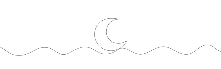 One continuous single line of Crescent moon. isolated on white background.