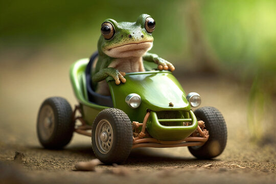 Cute Frog Driving a Toy Car Generative AI