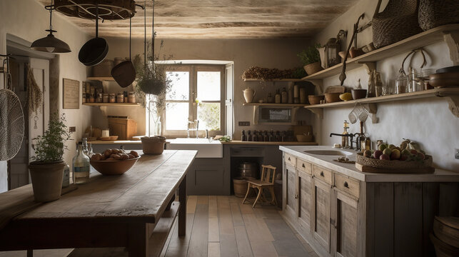 Rustic Farmhouse Kitchen Generative AI