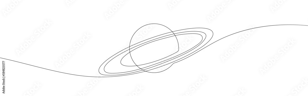 Wall mural continuous one line drawing planet saturn. outer space concept. single line draw design vector graph