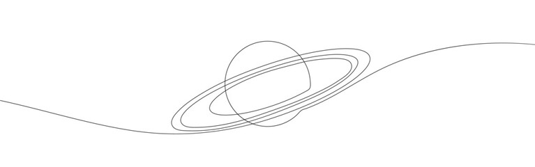 Continuous one line drawing planet Saturn. Outer space concept. Single line draw design vector graphic illustration. © Papillon