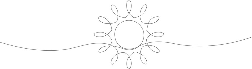 Continuous line sun art. Single line sketch sunny summer travel concept. Icon hot bright sky.