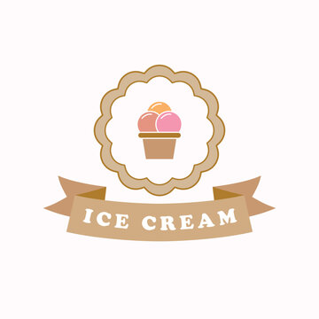 Ice cream logo design. Sweet ice cream vintage logotype. Cupcake logo template.