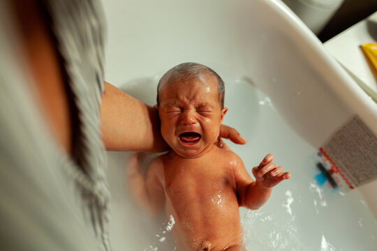Baby crying bath time