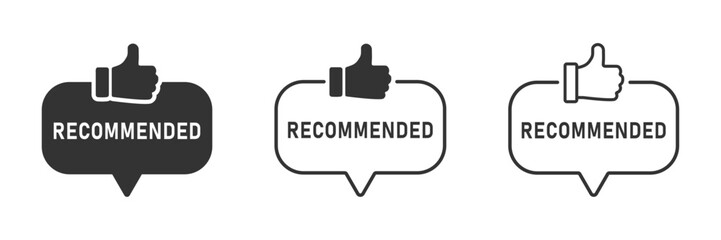 Recommended with thumb up vector icons set