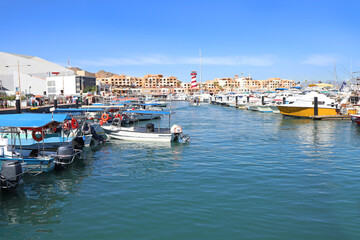 Cabo San Lucas, Mexico. Marina Tourist District. Popular Cruiser Ship Tender Dock area. Charter boats to hire.