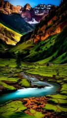 (4k) Portrait phone wallpaper/background of a green mountain landscape AI