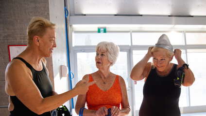 Group of swimming seniors at the pool together.