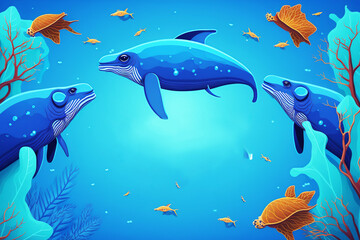 Obraz na płótnie Canvas Banner template for earth day in shades of blue and marine animals. Generative AI.