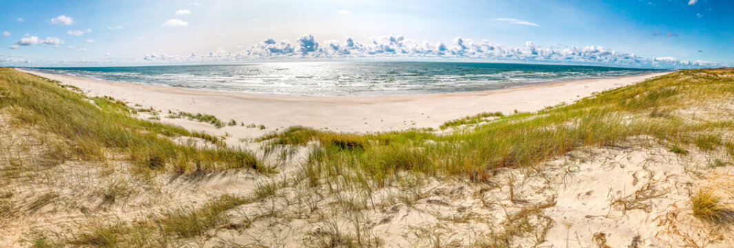 Pristine nature and Curonian spit landscape. Lithuania tourism industry. Famous travel destination in Lithuania coastline in summer time