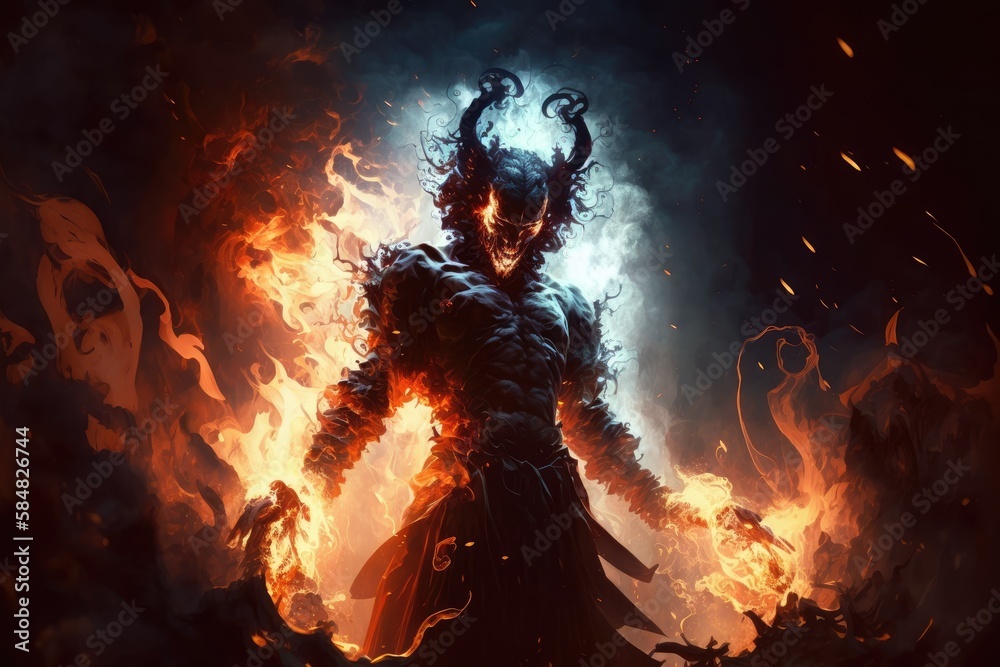 Canvas Prints devil, surrounded by flames and smoke, casting judgment on the damned, created with generative ai