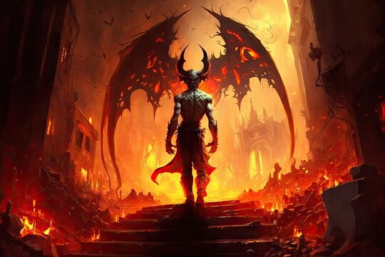 devil, with view of hellfire and brimstone, as souls are being judged, created with generative ai