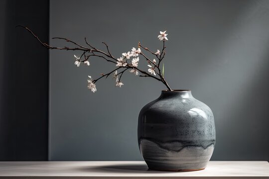 gray vase on white. Modern interior details. Generative AI