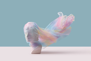 Greek bust wrapped in delicate transparent shawl.