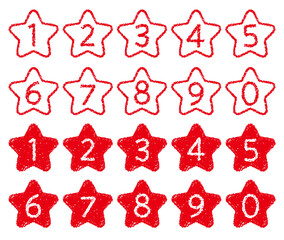 手描きのクレヨン素材　星の形の数字アイコンセット