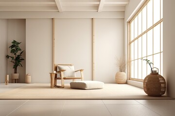 Empty room—Japanese minimalist interior design. Generative AI