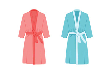 Bathrobe vector isolated on white background. Set of blue and pink bathrobes in cartoon style.