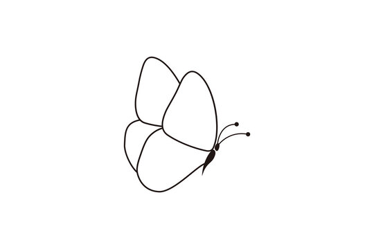 Vector isolated tiny one line butterfly drawing. Simple minimal butterfly line tattoo icon logotype