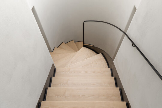 Contemporary interior of country house with round stair