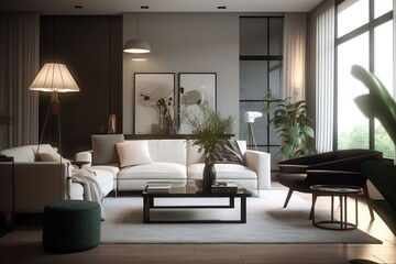 living room interior design modern with plants table sofa and chair