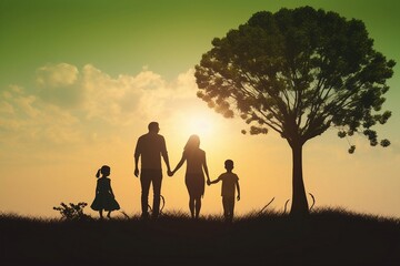 Fototapeta premium family at sunset