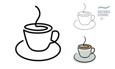 Three cups of coffee, continuous line, Drawing concept of coffee, meeting coffe, friendship, high resolution linear art vector illustration, cup, coffee, drink, food.