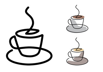 Three cups of coffee, continuous line, Drawing concept of coffee, meeting coffe, friendship, high resolution linear art vector illustration, cup, coffee, drink, food.