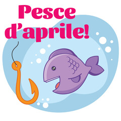 Vector drawing of a fish and a hook for April Fool's Day jokes