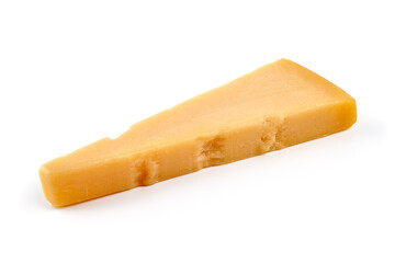 Parmesan cheese triangle, isolated on white background.