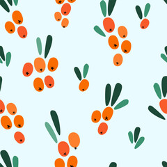 Simple abstract seamless pattern with berry branches and leaves. Natural fruit summer print. Vector graphics.
