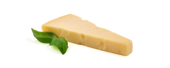 Parmesan cheese triangle, isolated on white background.