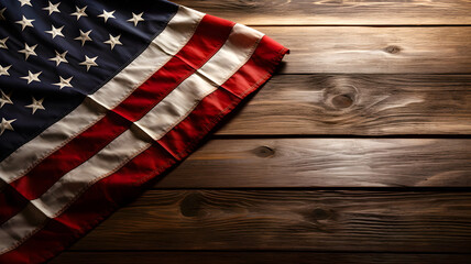 Fototapeta na wymiar USA flag on a wooden background with copyspace, illustration ai generative