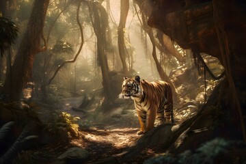 Painting of a Tiger in a jungle | Animal illustrations/backgrounds/wallpapers |