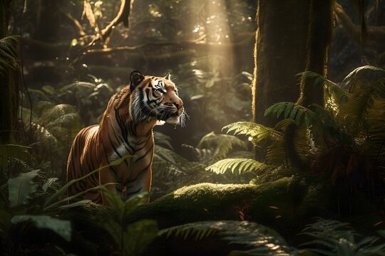 Painting of a Tiger in a rainforest | Animal illustrations/backgrounds/wallpapers |