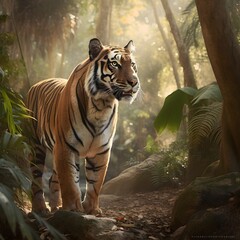 Painting of a Tiger in a rainforest | Animal illustrations/backgrounds/wallpapers |