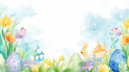 Fototapeta na wymiar Happy Easter Watercolor border. Illustration AI Generative