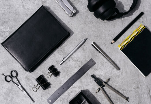 Set of various stationery tools for drawing and draftsmanship