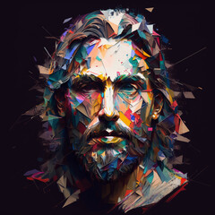 un portrait déstructuré et coloré de Jesus Christ - IA Generative - obrazy, fototapety, plakaty