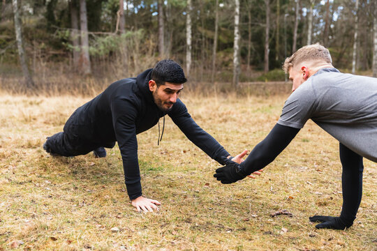 Workout partners during an exercise outdoors